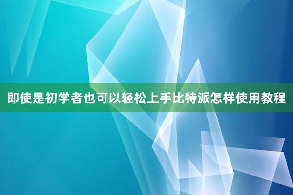 即使是初学者也可以轻松上手比特派怎样使用教程