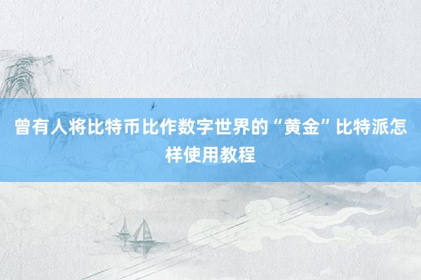 曾有人将比特币比作数字世界的“黄金”比特派怎样使用教程