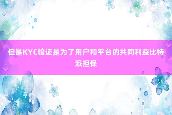 但是KYC验证是为了用户和平台的共同利益比特派担保